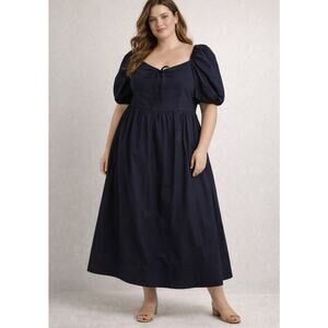 Anthropologie Glamorous square neck puff sleeve midi dress in navy size 22W